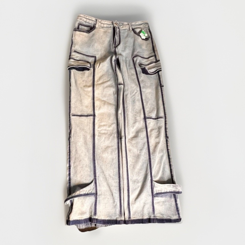Akira Distressed Wide Leg Cargo Jeans Womens 17 Baggy Contrast Stitch Denim